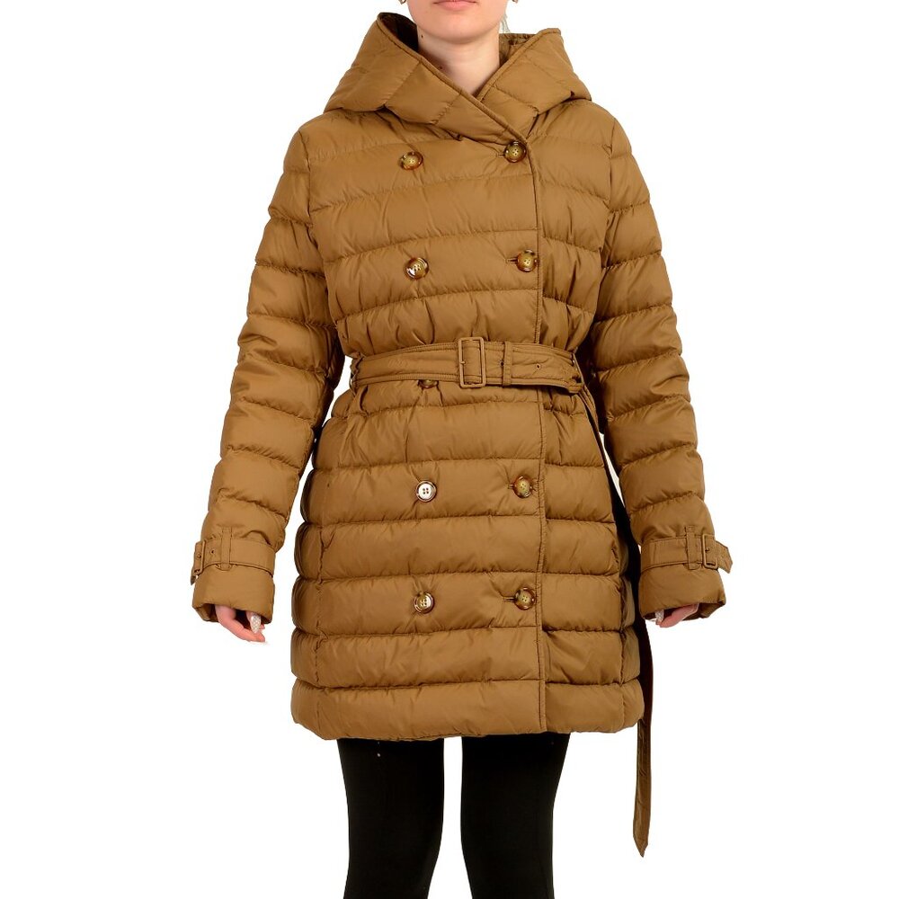 Burberry Women's "WITLEY" Taupe Hooded Double Breasted Down Coat US XL IT 46
